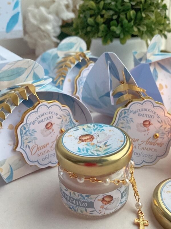 Vela Decorada con Mini Denario | Bautizo Personalizado | arquideascl