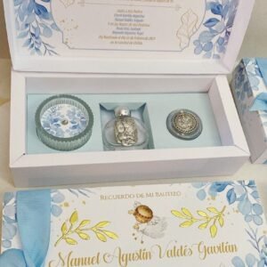 Set Botellita Italiana con Velita y Mini Denario con Medalla San Benito – Recuerdo de Bautizo Personalizado