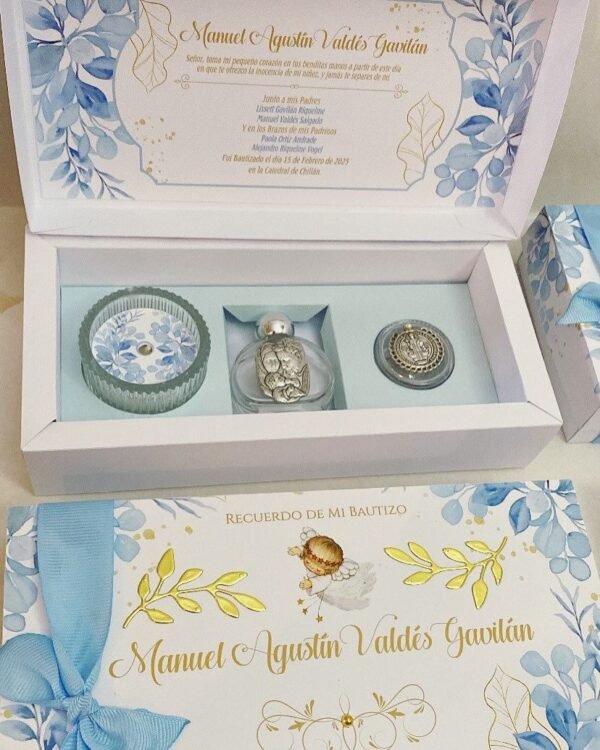 Set Botellita Italiana con Velita y Mini Denario con Medalla San Benito – Recuerdo de Bautizo Personalizado