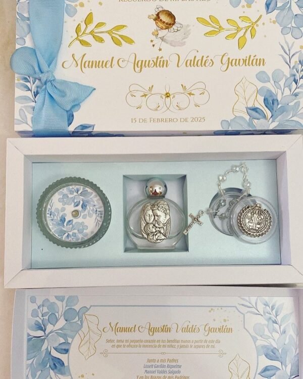 Set Botellita Italiana con Velita y Mini Denario con Medalla San Benito – Recuerdo de Bautizo Personalizado