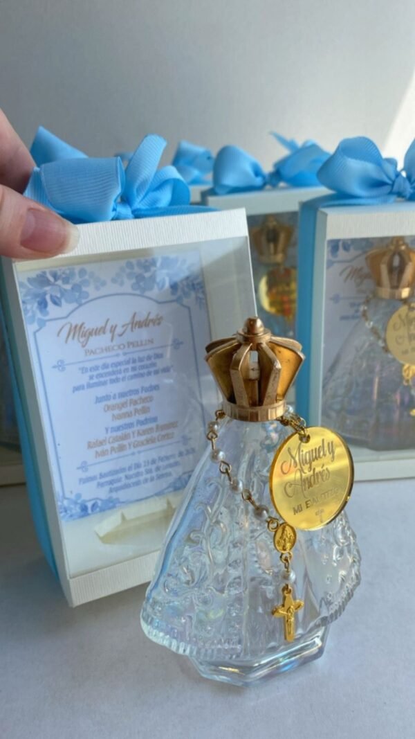 Botella Virgen para Agua Bendita – Recuerdo Religioso Personalizado