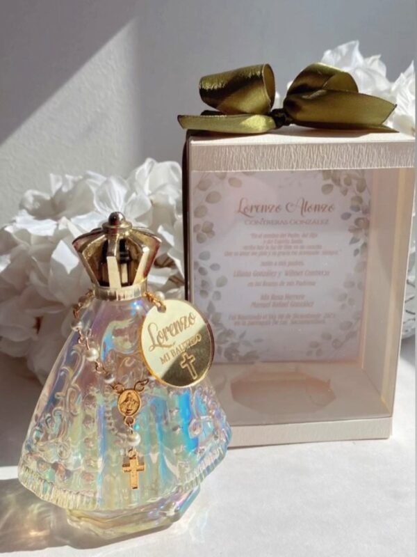 Recuerdos de Bautizo Personalizados – Botella Virgen Agua Bendita