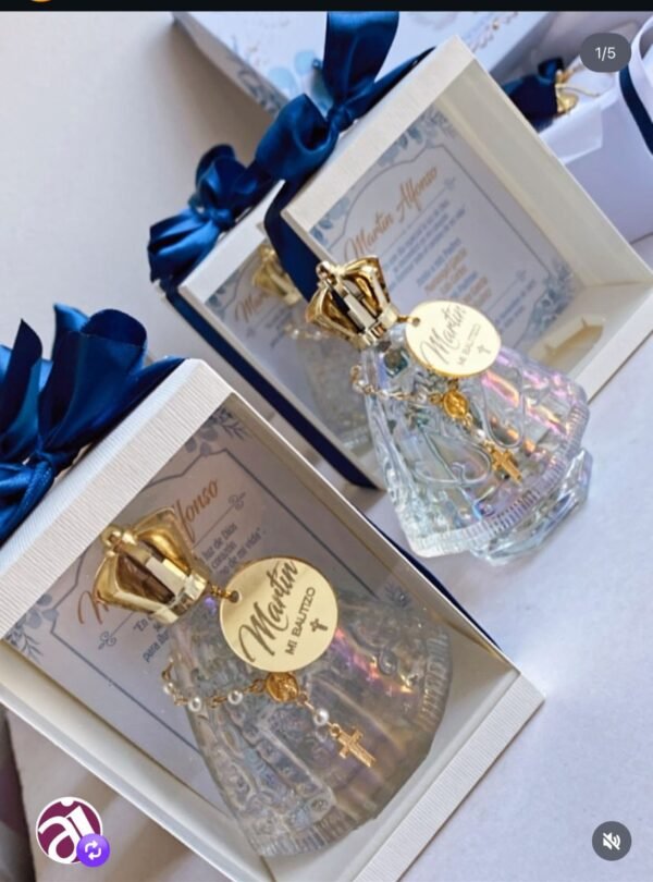 Botella Virgen para Agua Bendita – Recuerdo Religioso Personalizado