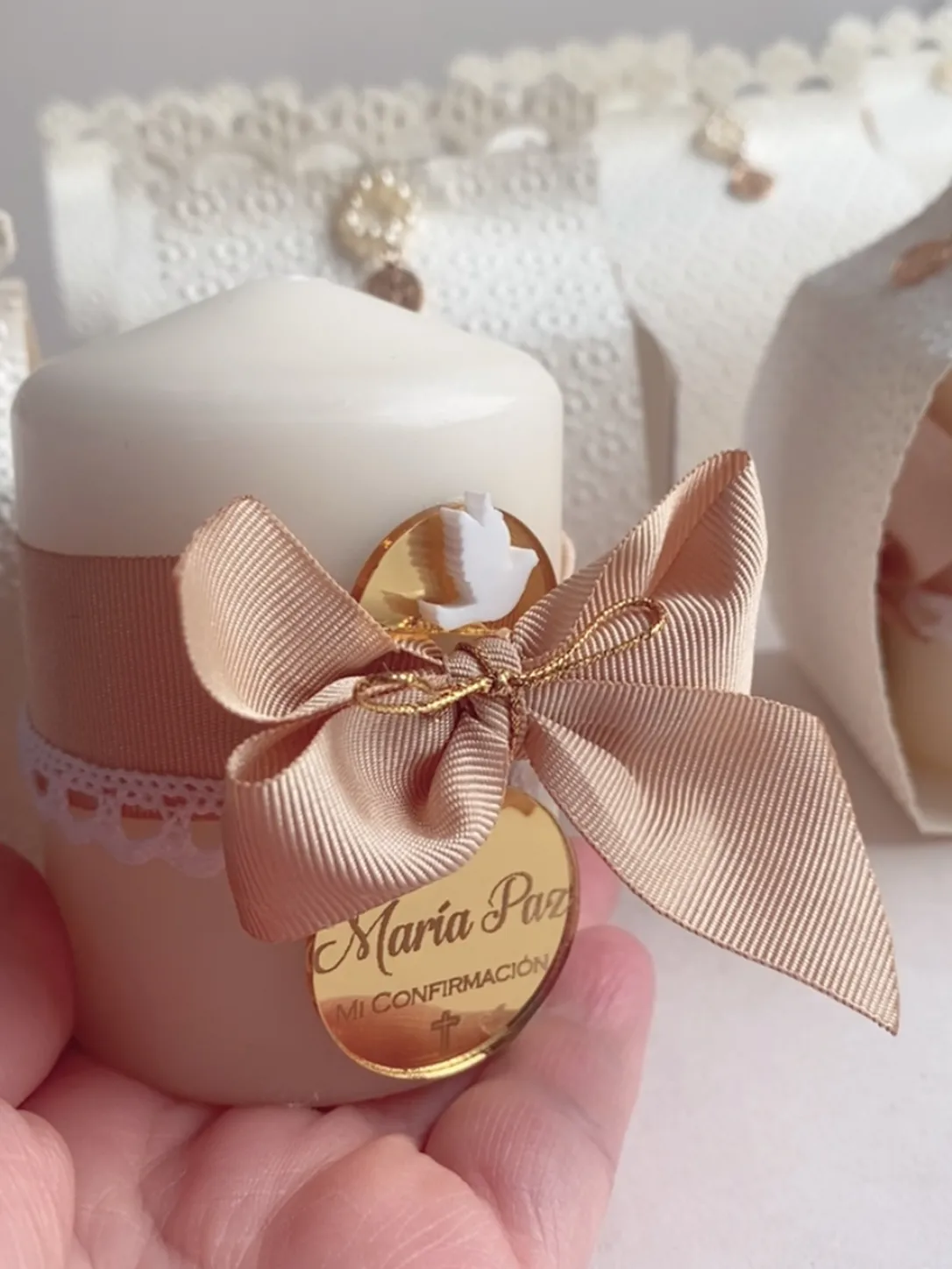 Mini Cirio Personalizado con Medalla en Acrílico Espejo