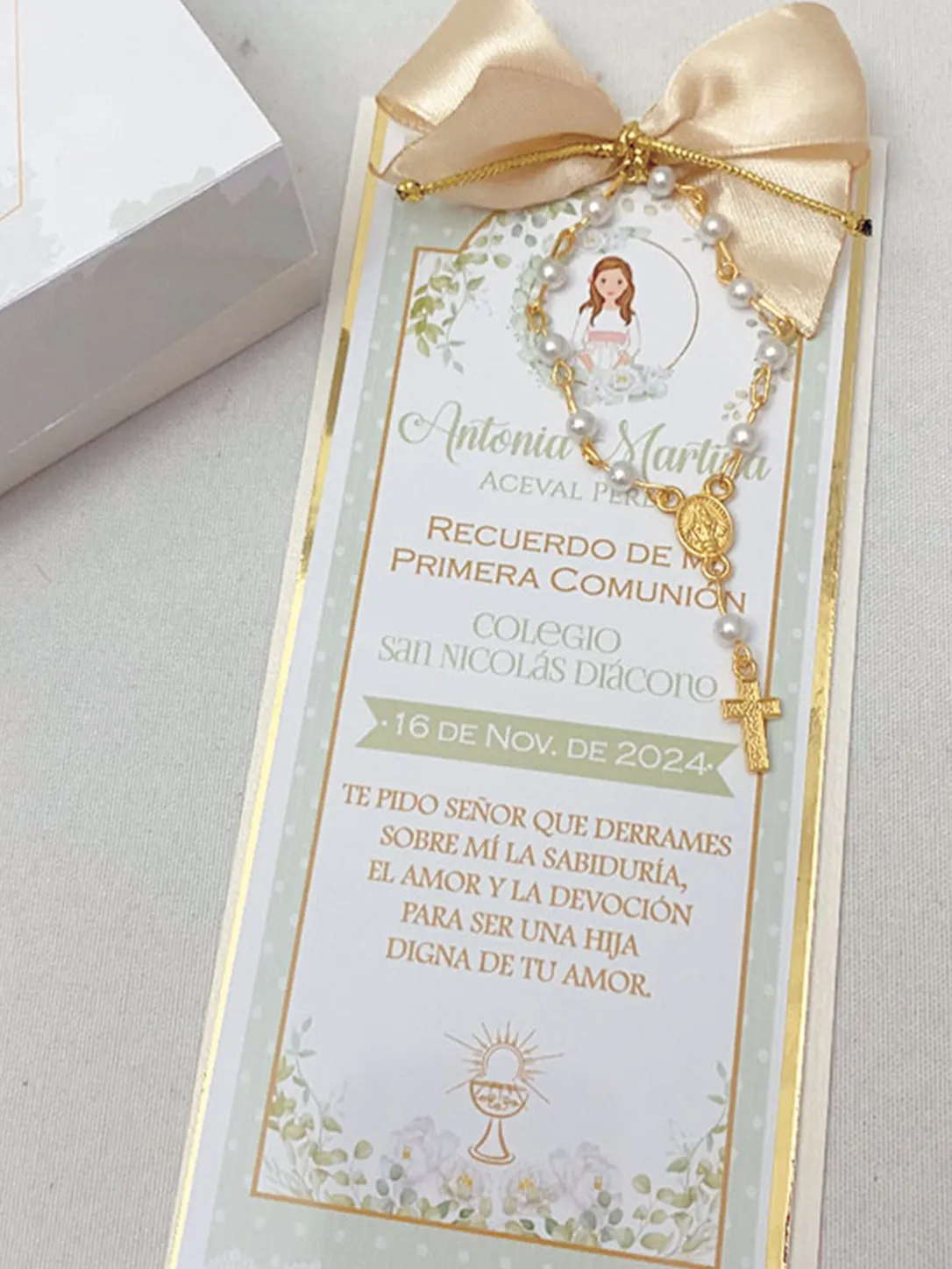 Tarjeta Recuerdo de Primera Comunión con Mini Denario